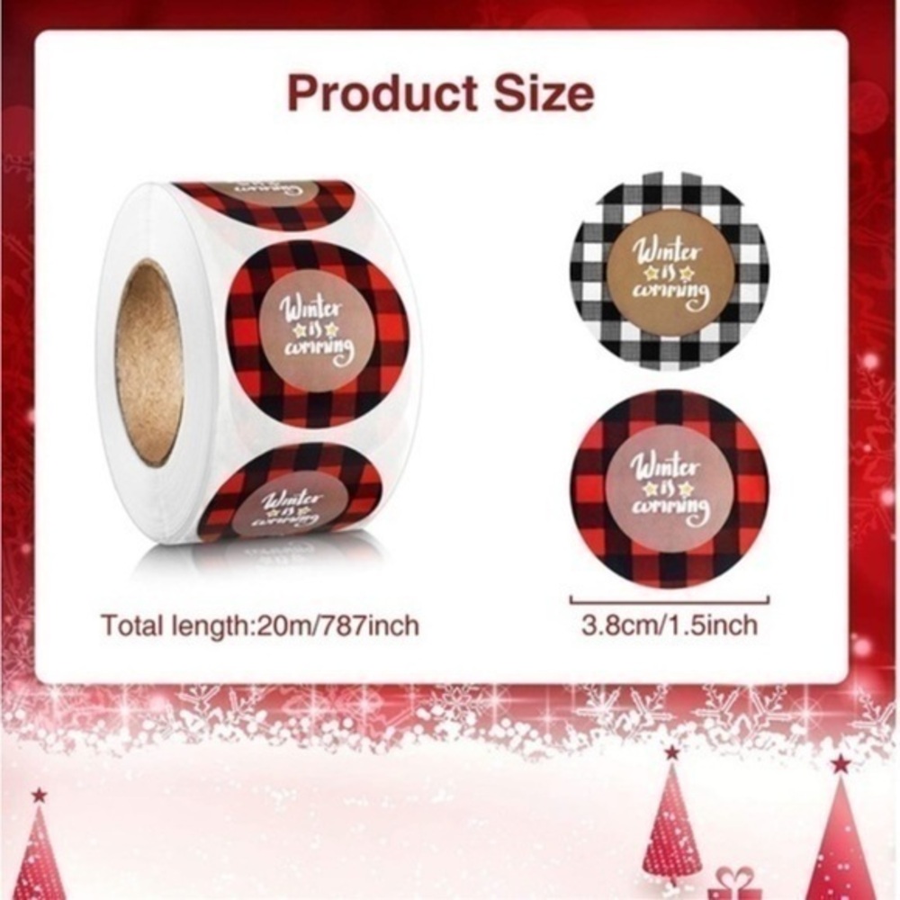 1,000 Plaid Stickers, 1.5” each, Winter, Holiday, Year-Round, Preppy
